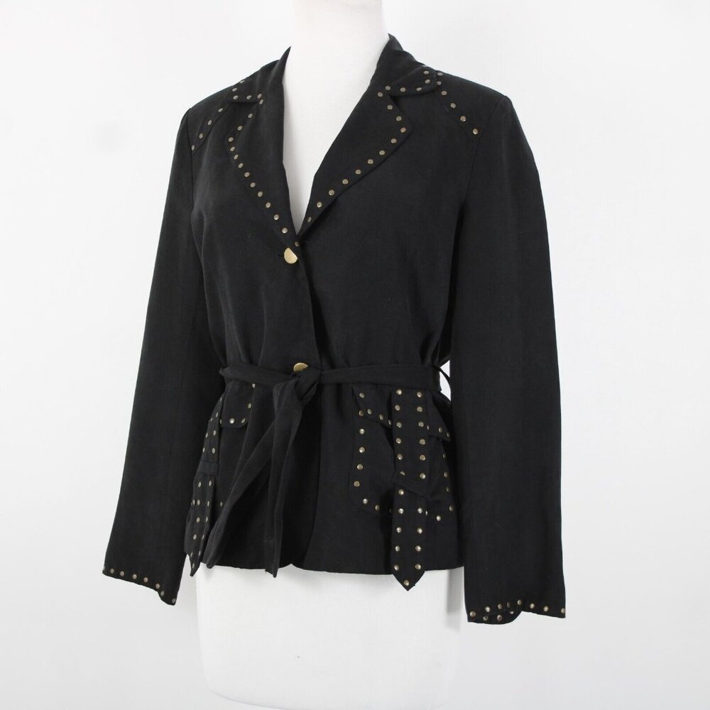Carole Little Petites Sz M Black Bronze Studded Pockets Lined Polyester Jacket - Picture 15 of 16